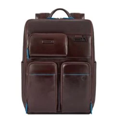 Piquadro Blue Square Computer Backpack With IPad Pro Brown