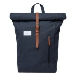 Sandqvist Dante Backpack Navy With Cognac Brown Leather